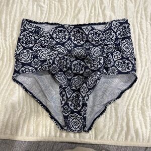 Navy and White Patterned high waist bikini bottoms